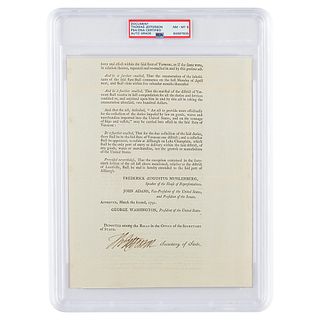 Thomas Jefferson Document Signed as Secretary of State on Vermont&#39;s Entry into Union