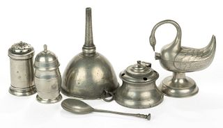 ENGLISH AND GERMAN PEWTER ARTICLES, LOT OF SIX