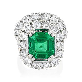 Colombian Emerald and Diamond Ring with Diamond Band, GIA Certified