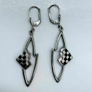 Sterling Silver Checkered Dangle Earrings