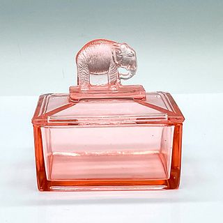 Vintage Depression Pink Glass Elephant Box