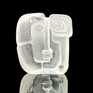Maleras Mats Jonasson Crystal Cubism Paperweight, Signed