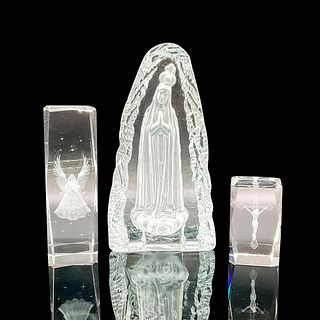 3pc Religious Clear Glass Paperweights
