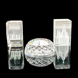 3pc Vintage Clear Glass Travel Souvenir Paperweights