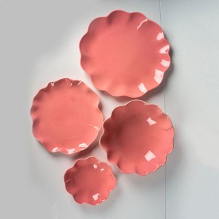4pc Barrarte Ceramic Pink Ruffled Servingware Set
