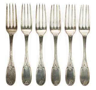 NEW YORK CITY, NEW YORK ATTRIBUTED "TUSCAN" COIN SILVER LUNCHEON / DESSERT FORKS, SET OF SIX