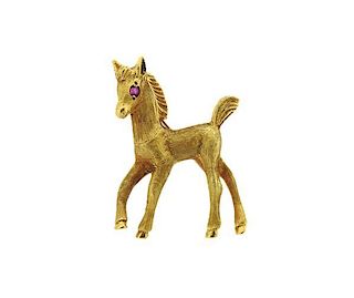 Cartier 18K Gold Ruby Baby Horse Brooch Pin