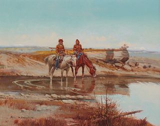 William S. Seltzer (b. 1955), "Navajo Riders," Oil on canvas, 16" H x 20" W