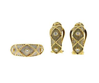 18K Gold Diamond Earrings Ring Set
