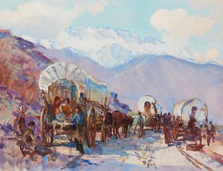 Alson Skinner Clark (1876-1949), "California Pioneers," Oil on canvas, 30" H x 38" W