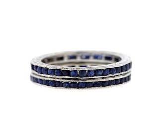 14K Gold Blue Stone Band Ring Lot of 2