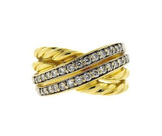 David Yurman 18K Gold Diamond X Cable Ring