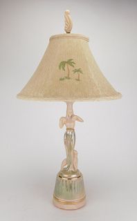 Early 20th c. Molded glass figural table lamp