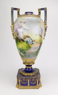 Nippon porcelain cobalt bolted urn