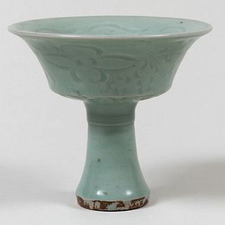 Chinese Celadon Glazed Stem Cup 