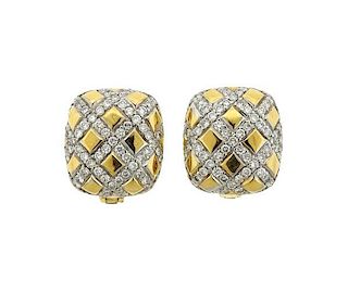 18k Gold Diamond Checkerboard Earrings