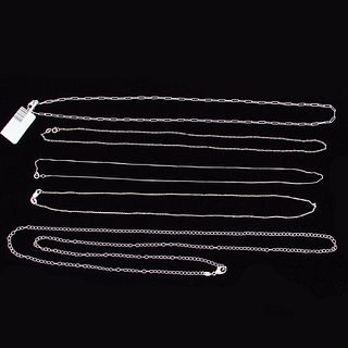Five 14k and 18K White Gold Chains