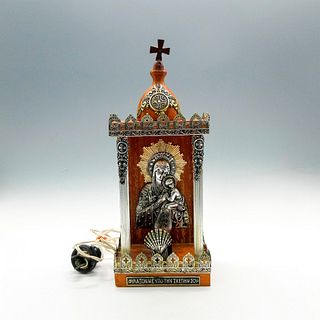 Religious Greek Orthodox Wooden Madonna Light Shrine