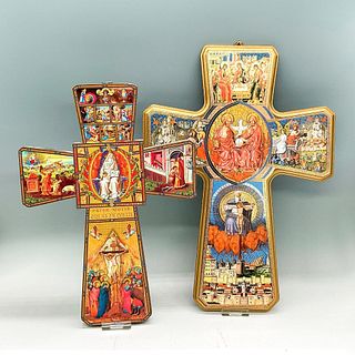 2pc Wood Icon Art Crosses, Images of Jesus