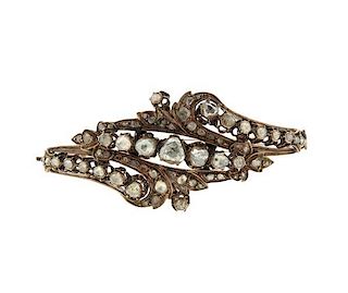 Antique Silver Rose Cut Diamond Bangle Bracelet