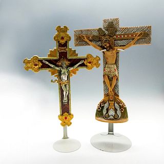 2pc Religious Ceramic Italian Wall Crosses