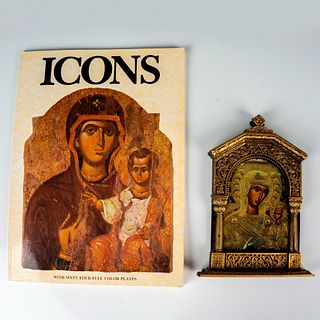 2pc Byzantine Icon Art and Book, Images of Mary and Jesus