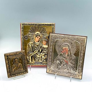 3pc Orthodox Christian Icons Including 925 Sterling Silver One