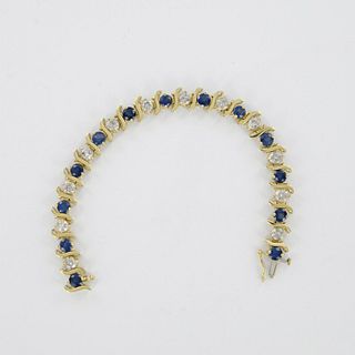 14K Yellow Gold 12.90ctw Diamonds and Sapphires Tennis Bracelet
