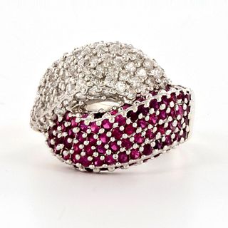 14K White Gold Ruby and CZ Ladies Statement Ring