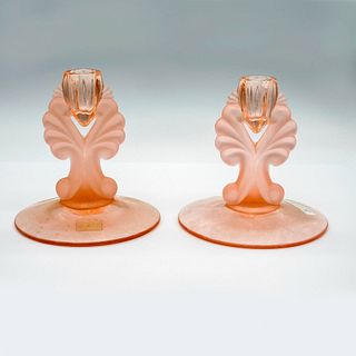 2pc Vintage Viking Pink Glass Candleholders