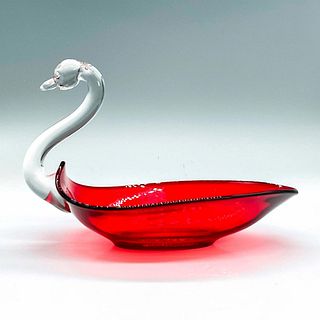 Duncan Miller Red and Clear Art Glass Dish/Bowl, Swan