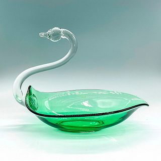 Duncan Miller Green and Clear Art Glass Dish/Bowl, Swan