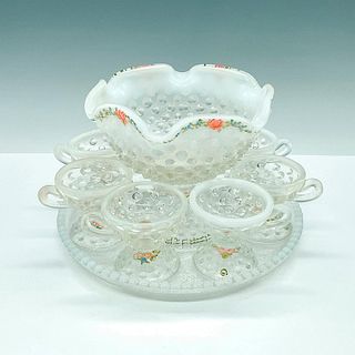 8pc Mini Punch Bowl and 6 Cups Fenton Style Hand Painted