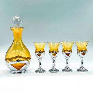 5pc Farber Bros Amber Cordial Glasses and Decanter