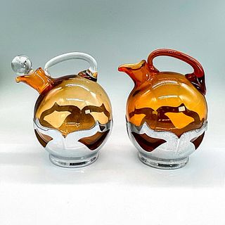 2pc Farber Bros Amber Glass Decanter and Pitcher