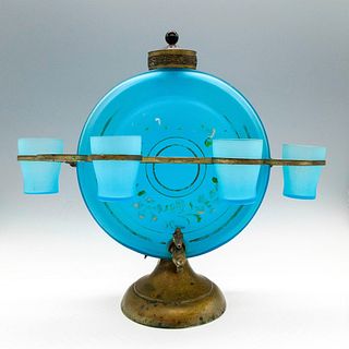 5pc Vintage Century Blue Glass Dispenser with Glasses