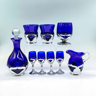 9pc Farber Bros Cobalt Blue Glasses, Decanter and Pitcher