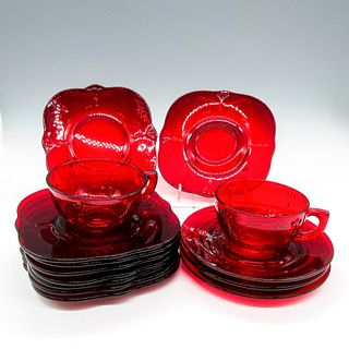 14pc Vintage Ruby Red Glass Cups and Saucers