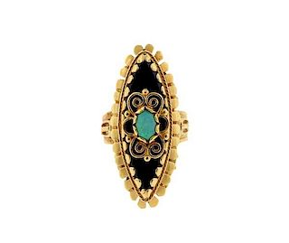 Antique 14k Gold Opal Onyx Ring