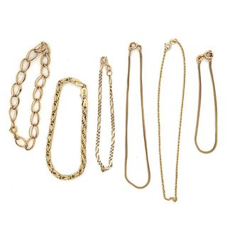 Six 14k Yellow Gold Chain Bracelets