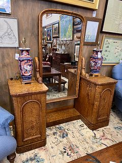 Burlwood Dressing Mirror Cabinet, 19th Century
