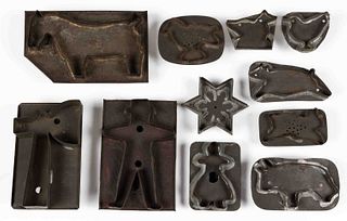 AMERICAN SHEET-IRON / TIN FIGURAL COOKIE CUTTERS, LOT OF 11