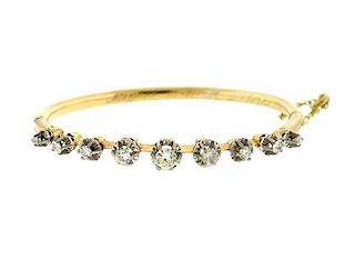 Antique 18k Gold Diamond Bangle Bracelet