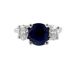 Platinum Diamond Blue Stone Engagement Ring