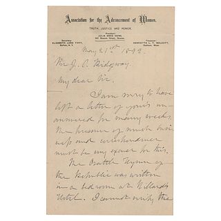 Julia Ward Howe ALS on The Battle Hymn of the Republic, "written in a bedroom at Willard&rsquo;s Hotel"