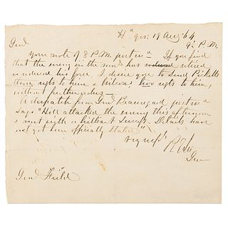 Robert E. Lee Letter Written During the Siege of Petersburg, Addresses the Actions of Confederate Generals Pickett, Beauregard, and Hill