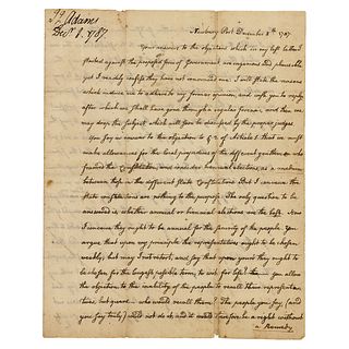 John Quincy Adams Autograph Letter Signed as 20-Year-Old on Newly Drafted US Constitution (1787)