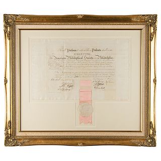 Thomas Jefferson Signed American Philosophical Society Certificate