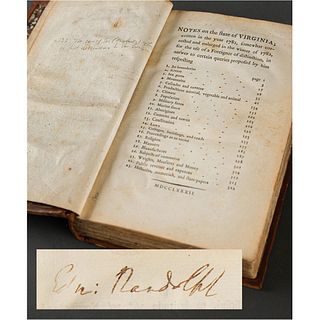 Thomas Jefferson: First Edition of Notes on the State of Virginia (Edmund Randolph&#39;s Copy, Signed and Annotated)