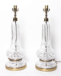 A Pair of Cut Glass Table Lamps, Height 19 inches.